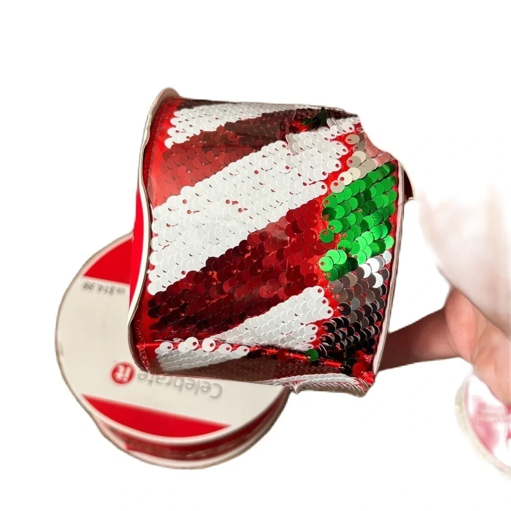 Red White Sequin Ribbon Set Bundle NEW Gold Green Christmas Holiday Candy Cane